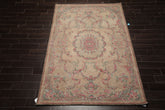 6x9 Beige, Tan, Blush Color Hand Knotted French Aubusson Savonnerie Wool Transitional Oriental Rug